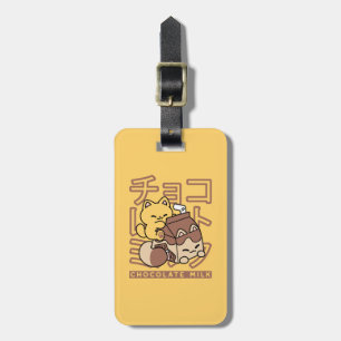 Schattigee Cat Riding Chocolademelk Karton Kawaii Bagagelabel