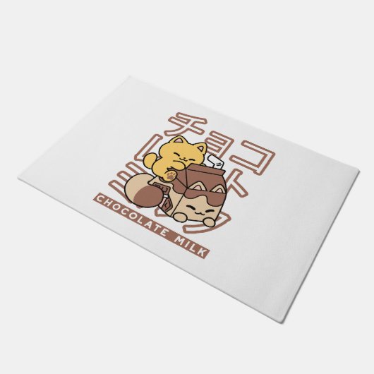 Schattigee Cat Riding Chocolademelk Karton Kawaii Deurmat (Schuin)