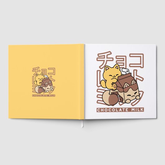 Schattigee Cat Riding Chocolademelk Karton Kawaii Gastenboek (Volledig)