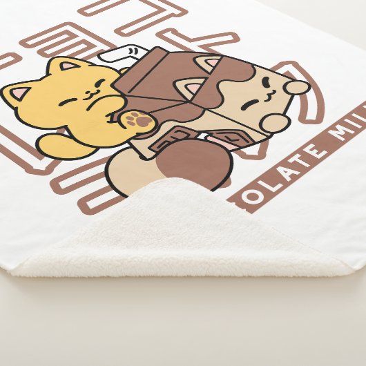 Schattigee Cat Riding Chocolademelk Karton Kawaii Sherpa Deken (3/4)