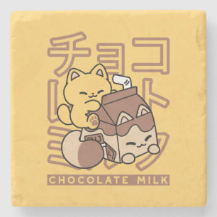 Schattigee Cat Riding Chocolademelk Karton Kawaii Stenen Onderzetter
