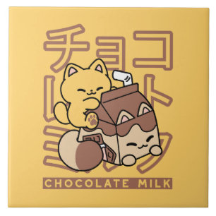 Schattigee Cat Riding Chocolademelk Karton Kawaii  Tegeltje