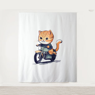 SCHATTIGEE CAT rijden op een motor Classic T-Shirt Wandkleed
