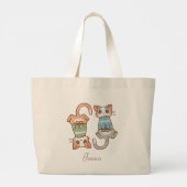 Schattigee Cat Twins Grijs en Oranje Kat Kawaii Grote Tote Bag (Achterkant)