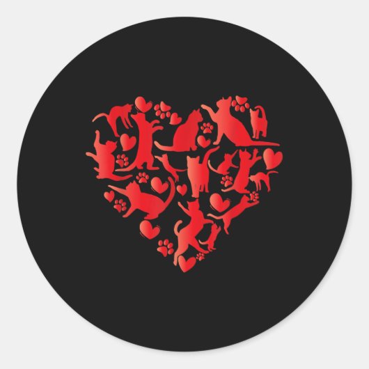 Schattigee Cat Valentijnsdag Cat Love Heart Happy Ronde Sticker (Voorkant)