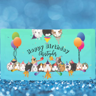 Schattigee cavia's & ballonnen Verjaardag Spandoek