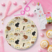 Schattigee cavia's in bloementuinpatroon - geel papieren bordje (Feest)