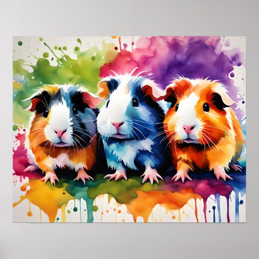 Schattigee cavia's met kleurvlekken poster (Voorkant)