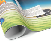 Schattigee cheerleader op het sportveld cadeaupapier (Rol Hoek)