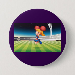 Schattigee cheerleader op het sportveld ronde button 7,6 cm