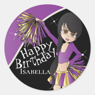 Schattigee Cheerleader Pom Pom Meisjes PAARSE Ronde Sticker