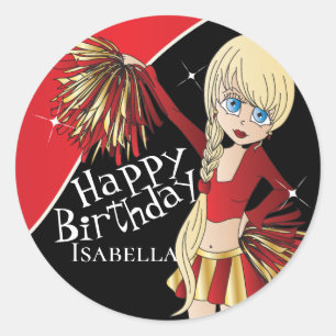 Schattigee Cheerleader Pom Pom Meisjes Rood Ronde Sticker