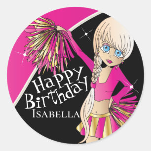 Schattigee Cheerleader Pom Pom Meisjes   roze Ronde Sticker