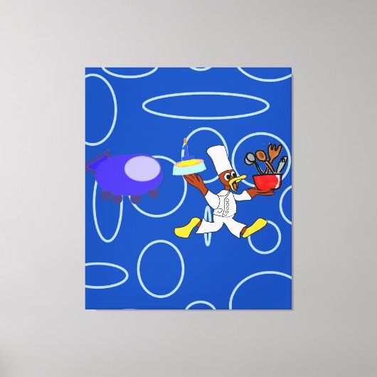 Schattigee chef-kok Ducky Kazoo Blue Circles Canvas Afdruk (Voorkant)