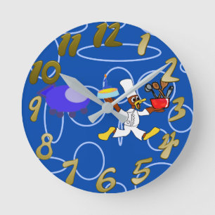 Schattigee chef-kok Ducky Kazoo Blue Circles Ronde Klok