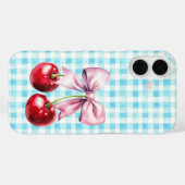 Schattigee Cherry Coquette Bow Blue Gingham Case-Mate iPhone Case (Achterkant (horizontaal))