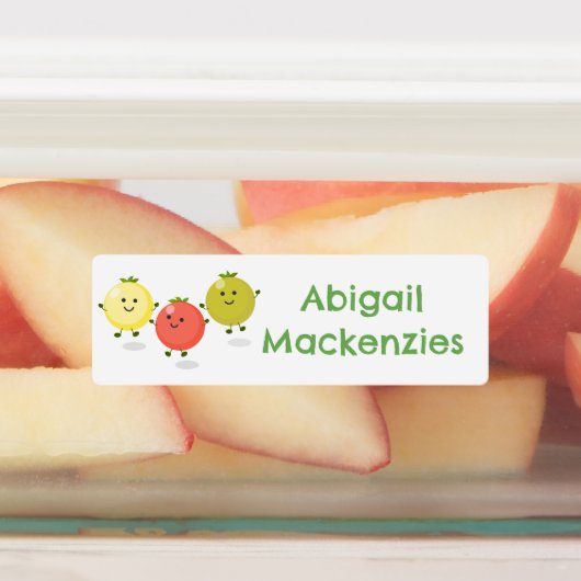 Schattigee cherrytomaatjes cartoon gepersonaliseer labels (Aangebracht)