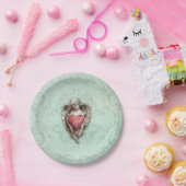 Schattigee  Cherub met Rood Hart Papieren Bordje (Feest)