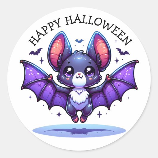 Schattigee Chibi Cartoon Bat Halloween Ronde Sticker (Voorkant)