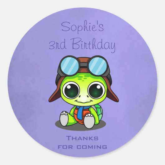 Schattigee Chibi Cartoon Turtle verjaardag dank u Ronde Sticker (Voorkant)