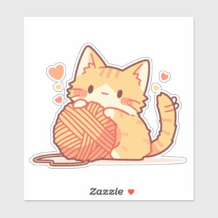 Schattigee Chibi Cat met garen – Schattig Sticker