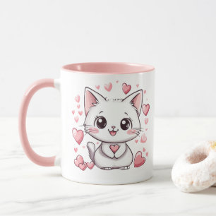 Schattigee Chibi Cat met roze harten Schattig Kawa Mok