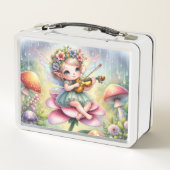 Schattigee Chibi-fee met viool op roze bloem (Achterkant)