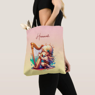 Schattigee Chibi meisje spelen harp gepersonalisee Draagtas