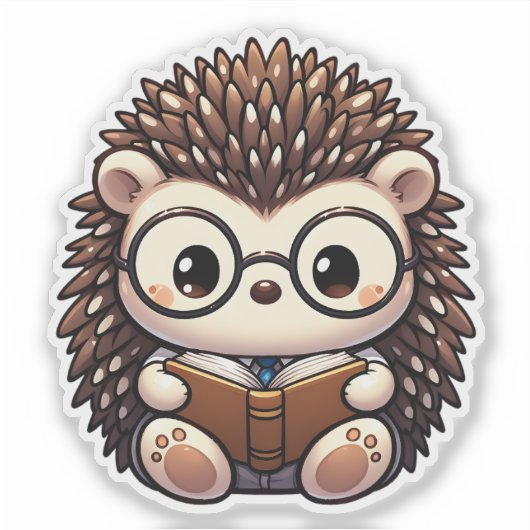 Schattigee Chibi Reading Hedgehog Sticker (Voorkant)