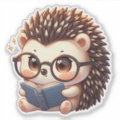Schattigee Chibi Reading Hedgehog Sticker (Voorkant)