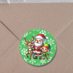 Schattigee Chibi Santa, Elf en Rendier Kerstmis Ronde Sticker