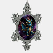 Schattigee Chibi stijl blauwe draak Tin Sneeuwvlok Ornament (Links)