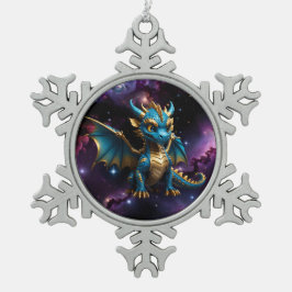 Schattigee Chibi stijl blauwe draak Tin Sneeuwvlok Ornament