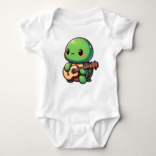 Schattigee Chibi Turtle speelt gitaar Romper (Voorkant)