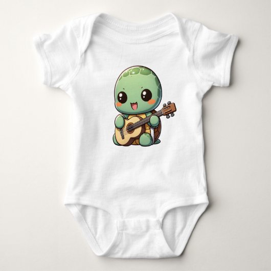 Schattigee Chibi Turtle speelt gitaar Romper (Voorkant)
