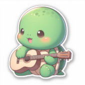 Schattigee Chibi Turtle speelt gitaar Sticker (Voorkant)