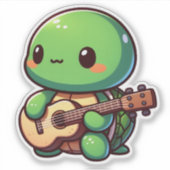 Schattigee Chibi Turtle speelt gitaar Sticker (Voorkant)