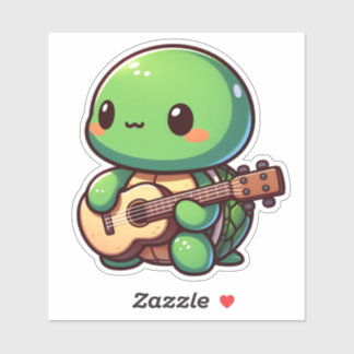 Schattigee Chibi Turtle speelt gitaar Sticker