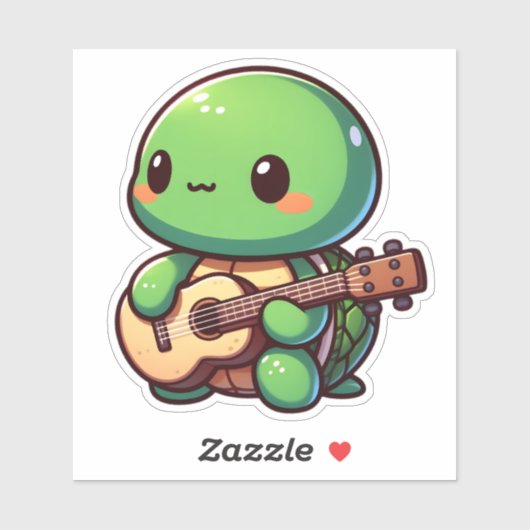 Schattigee Chibi Turtle speelt gitaar Sticker (Vel)