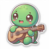 Schattigee Chibi Turtle speelt gitaar Sticker (Voorkant)