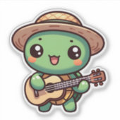 Schattigee Chibi Turtle speelt gitaar Sticker (Voorkant)