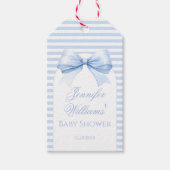 Schattigee Chic Blue Bow Baby Shower Dank u Cadeaulabel (Voorkant)