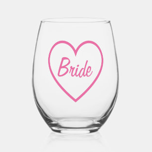 Schattigee Chic Pink Bride Cursief Script Hart Wijnglas Zonder Voet