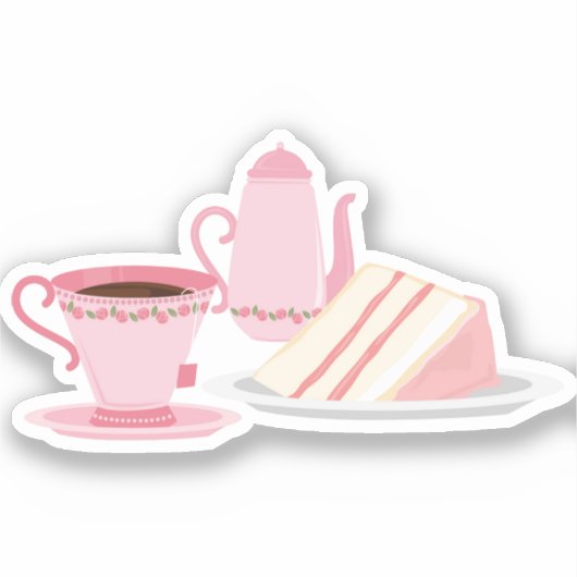 Schattigee Chic Pink Tea Set thema Sticker (Voorkant)