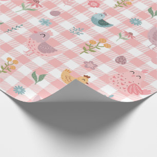 Schattigee Chicken Peach Gingham Wrapping Paper Cadeaupapier
