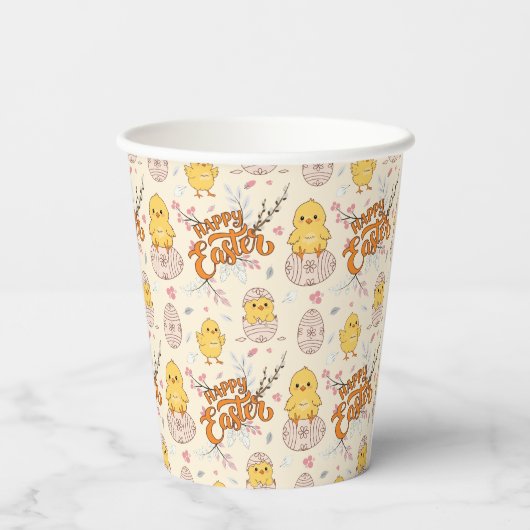 Schattigee Chicks & Eggs Party Papieren Bekers (Achterkant)