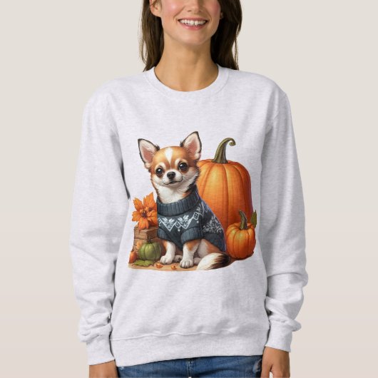 Schattigee Chihuahua in Trui met Pompoenen (Voorkant)