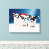 Schattigee Chihuahua Puppies met Santa Hat Christm Canvas Afdruk (Insitu (Houten vloer))