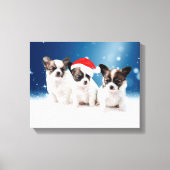 Schattigee Chihuahua Puppies met Santa Hat Christm Canvas Afdruk (Voorkant)