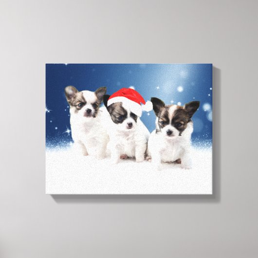 Schattigee Chihuahua Puppies met Santa Hat Christm Canvas Afdruk (Voorkant)